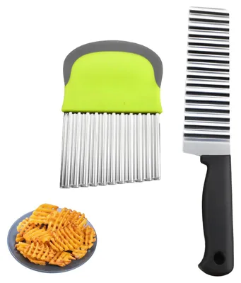 Produktbild von Wellenmesser-Set 2-teilig aus Edelstahl - Für Kartoffeln Gurken Karotten Obst und Gemüse