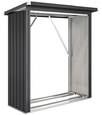 Zdjęcie produktu dla Szopa na drewno opałowe ze stali, z podwyższoną podłogą i spadzistym dachem, wymiary 150×66,5×150 cm, kolor ciemnoszary