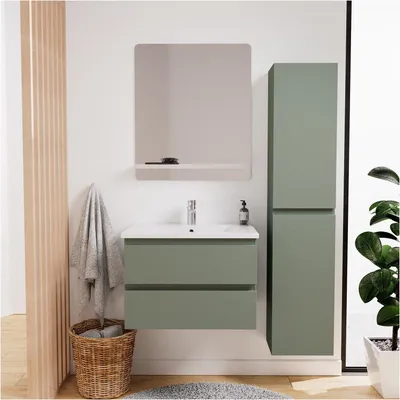 Image de Ensemble meuble simple vasque SORRENTO 60 cm + robinet + miroir + Colonne