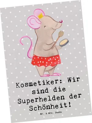 Produktbild von Mr. & Mrs. Panda Postkarte Kosmetiker Helden - Grau Pastell - Geschenk, Berufsliebe, Grußkarte, einzelkarte, Ansichtskarten, Schönheitspflege, Postkarten, Fotokarte