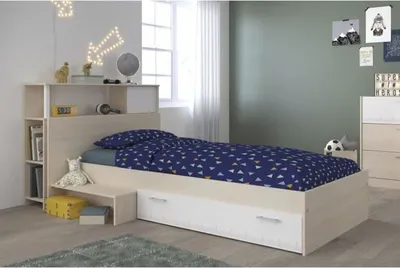 Produktbild von Bett + Kopfteil-Set mit Stauraum – helle und weiße Akazie