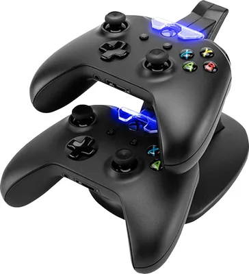 Produktbild von Eaxus®️ Ladestation für 2 x Xbox One Controller - ⚡ Docking Station mit LED Beleuchtung. Dual USB Gamepad Ladegerät. Joypad Charger.