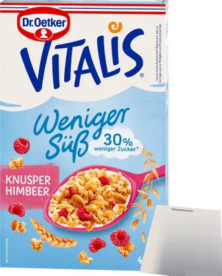 Immagine prodotto di Dr Oetker Vitalis muesli croccante al lampone meno dolce (confezione da 425 g) + blocchetto usy