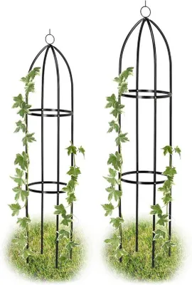 Produktbild von Famanu Pflanzenstütze Set von 2 - Freistehende Kletterhilfe für Blumen und Pflanzen - Wetterfest - Höhe: 139 cm und 149 cm - Stabil schwarz
