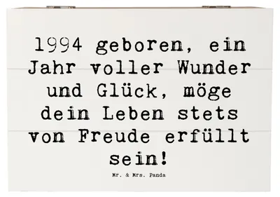 Produktbild von Mr. & Mrs. Panda Kiste Spruch 1994 Geburtstag 22 x 15 cm - Weiß - Geschenk, Glück, Happy Birthday, Geburtstagsgeschenk, mit Deckel, Alter, truhe holz, Feier, Box, fotobox
