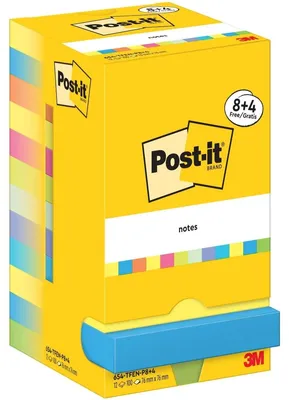 Produktbild von Post-It 654-TFEN-P8+4, Quadratisch, Blau, Grün, Orange, Pink, Gelb, Papier, PEFC, 76 mm, 76 mm