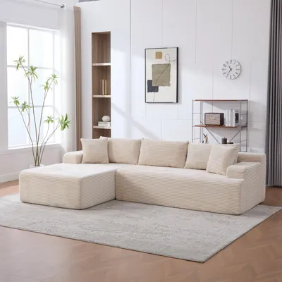 Image de Canapé compressible en chenille - Ivoire - Mousse hautement élastique 30D - Aucun montage requis - Coussins inclus