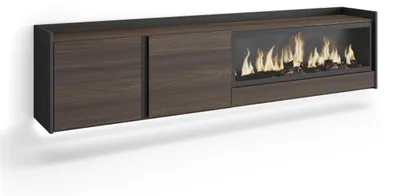 Image de PULLER Meuble tv effet bois de chêne et noir 212x35x50cm cheminée effet feu