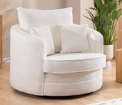 Produktbild von S-STYLE MÖBEL - Ted - Drehsessel Love Seat XXL 360 Grad drehbar aus Weiß Boucle-Stoff