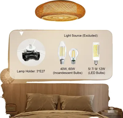 Immagine prodotto di Lampada a sospensione, design rustico in bambù, lampada a 3 luci, 50 cm