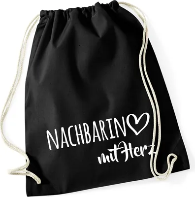 Produktbild von Huuraa Turnbeutel Nachbarin mit Herz 12 Liter Black Baumwolle Rucksack Geschenkidee