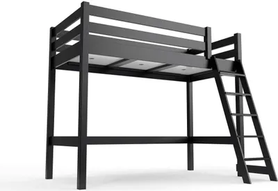 Produktbild von Kinderhochbett 90x200 ABC Holz mit Schrägleiter - Schwarz