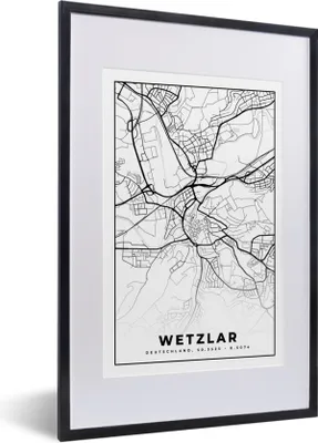 Produktbild von MuchoWow® Gerahmtes Poster Wetzlar - Karte - Stadtplan 40x60 cm - Poster mit Schwarzem Bilderrahmen Wandposter Rahmen Foto Bilder - Poster in Rahmen