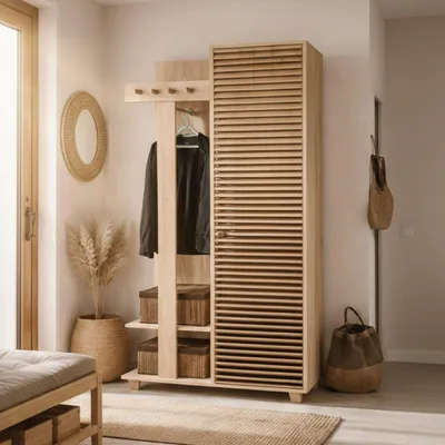 Produktbild von Azhaf Dielenmöbel 90x36x194h cm Braun mit Kleiderhaken