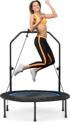 Image de Trampoline Ø101 cm avec 2 bandes de résistance mini trampoline avec poignée réglable en hauteur noir + bleu
