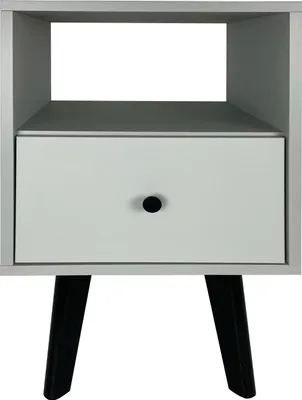 Produktbild von Nachttisch, grau mit schwarzen Holzbeinen, mit Schublade 63x40x40, Lofoten, moderner skandinavischer Stil REVE
