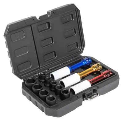 Produktbild von Satz 1/2" Kraft-Steckschlüsseleinsätze, 12-tlg. – Anzahl der Stecknüsse: 12 Stück; Größen der Arbeitsenden:; – Kurz: 10, 11, 13, 15 | Högert Technik
