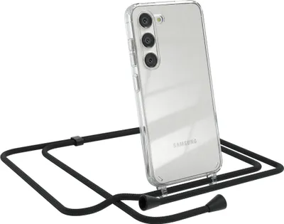 Produktbild von EAZY CASE Handykette kompatibel mit Samsung Galaxy S23, Handyhülle mit Umhängeband, Handykordel, Schutzhülle Clear, Band in Schwarz