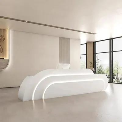 Produktbild von Empfangstheke, Kassentresen, Theke mit LED-Beleuchtung, mit Stauraum, geeignet für Geschäfte und Kosmetikstudios Weiß 240×60×100cm【B SQQ 240】