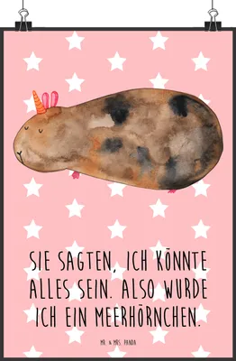 Produktbild von Mr. & Mrs. Panda Bild Einhorn Meerschweinchen DIN A2 - Rot Pastell - Geschenk, wanddeko, Plakat, Wandbild, Unicorn, drucke, grafikposter, Meerschwein, Meerhörnchen