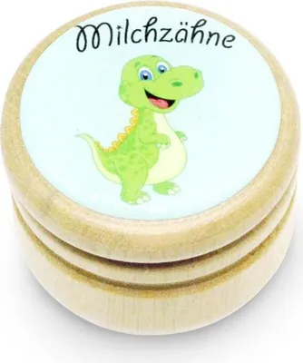 Produktbild von Milchzahndose Dino Zahndose Milchzähne Bilderdose aus Holz mit Drehverschluss 44 mm ( Dino )- 7014