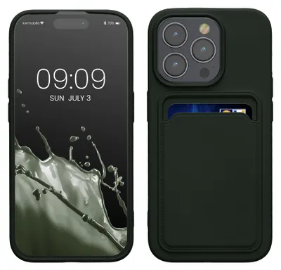 Produktbild von kwmobile Handyhülle für Apple iPhone 15 Pro Hülle mit Kartenfach - TPU Case - Kabelloses Laden - Schutzhülle Cover in Dunkelgrün