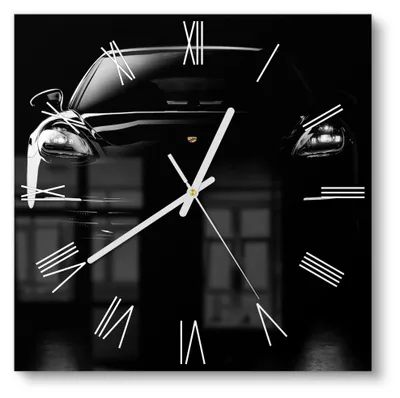 Produktbild von DEQORI Glasuhr 30x30 cm Römisch 'Porsche Panamera Front' Wanduhr Glas Uhr Design leise