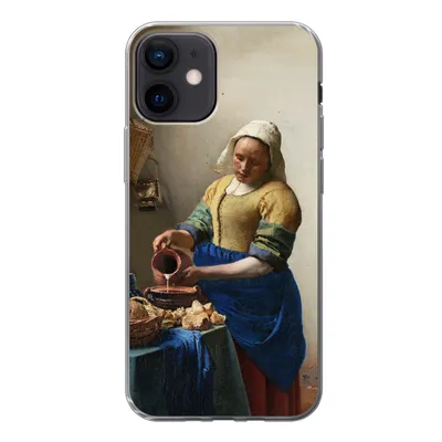 Produktbild von MuchoWow® Handyhülle Schutzhülle Hülle für iPhone 12 Das Milchmädchen - Vermeer - Alte Meister Silikon Softcase Handy Hülle - Schutzhülle