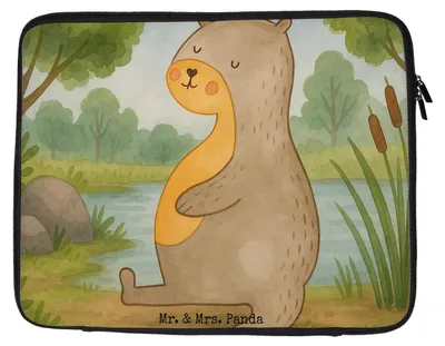 Produktbild von Mr. & Mrs. Panda Laptophülle Otter Bauch Design 20 x 28 cm - Weiß - Geschenk, Laptop Hülle, Sportmuffel, Sleeve, voll Gefuttert, Seeotter See, Laptoptasche, Zufrieden