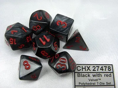 Produktbild von Chessex - Velvet - 7-Die Set - Black/Red