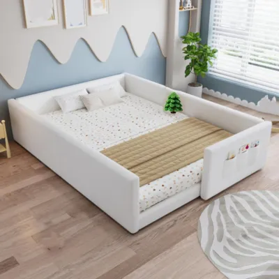 Produktbild von Polsterbett, Kinderbett mit 3 praktischen Stautaschen, Umrandetes Design,140x200cm