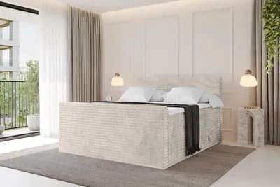 Produktbild von ALTDECOR Boxspringbett mit Fußteil - TOLO-v1-Z KING 140x200 Cord - Creme - Komplett-Set mit H3 und H4 Matratzen und Topper, Polsterbett mit Bettkästen, Lattenrost, Bett mit Stauraum, Doppelbett, Boxbett