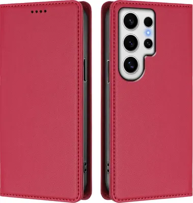 Image de Etui en cuir pour Samsung Galaxy S24 Ultra, étui magnétique en cuirPolyuréthaneavec support Rouge