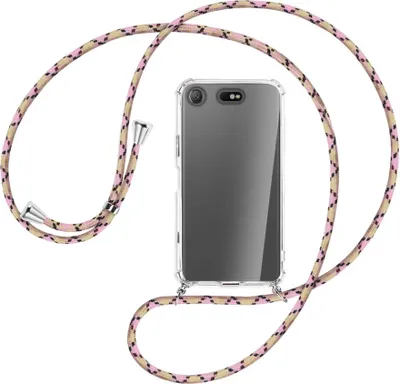 Produktbild von Handykette Backcover-Schutzhülle mit Band (Metall silberfarben) für Sony Xperia XZ1 Compact - rosa Karo