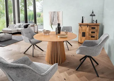 Produktbild von Esszimmer Set San Carlo mouse grey & Tisch Oria Natur Oak