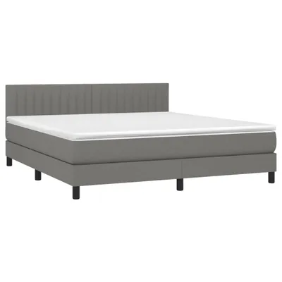 Imagen del producto de Cama con somier y colchón, color gris oscuro, 180x200 cm, tapizada en tela