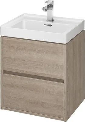 Produktbild von BADLAND Badmöbel Set Badezimmerschrank mit Keramikwaschbecken, 2-Schubladen CREA 50 Eiche