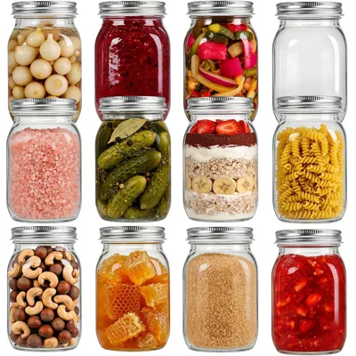 Immagine prodotto di 12 contenitori di vetro con coperchio, capacità 500 ml - Ideali per la conservazione di alimenti e per la conservazione sottovuoto