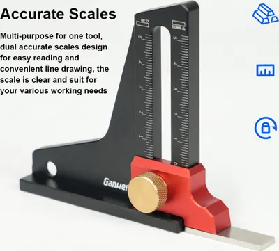 Image de Alloy Aluminum Height Gauge Dual Scales Home DIY Woodworking Height Measurement Tool Tablesaw Depth Measuring Ruler (Règle de mesure de la profondeur de la scie à table en alliage d'aluminium)