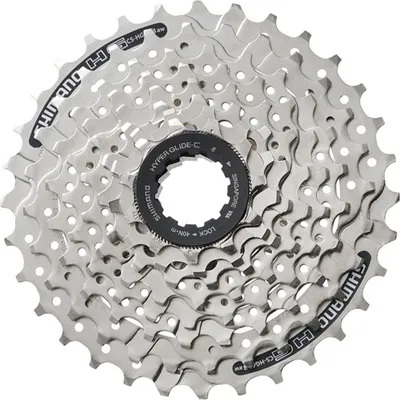 A close-up, top-down view of a bicycle cassette.