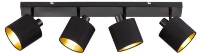 Immagine prodotto di Plafoniera - Nero - Metallo - Paralume in tessuto - 4 fiamme - L 70 cm