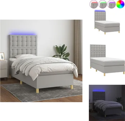 Produktbild von vidaXL Boxspringbett mit Matratze & LED Hellgrau 100x200 cm Stoff -  Betten & Bettgestelle