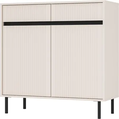 Produktbild von Kommode SEOUL 02 Sandbeige, grifflos, mit schwarzen Metallfüßen, 100x100x40cm