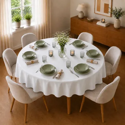 Immagine prodotto di Tovaglia Ø 135 cm per tavolo da pranzo e cucina in bianco