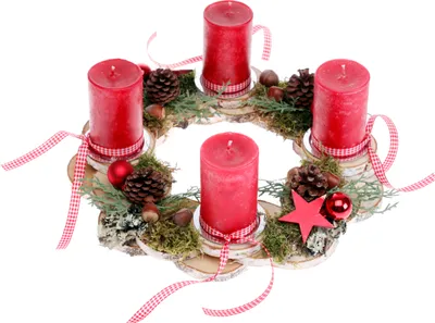 Produktbild von Adventskranz aus Birkenscheiben mit 4 Rustik-Kerzen rot CreaFlor Home