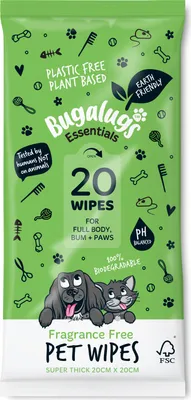 Produktbild von Bugalugs Biologisch Abbaubare Haustier Feuchttücher – Plastikfrei & Parfümfrei 20