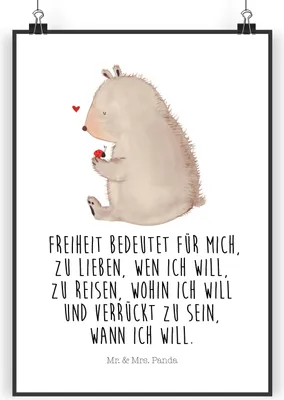 Produktbild von Mr. & Mrs. Panda Bild Bär Marienkäfer DIN A4 - Weiß - Geschenk, wanddeko, Teddy, Kunstdruck, Das Leben Ist schön, Freiheit, Motivation, poster, drucke, Liebe, Wandbild