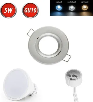 Produktbild von Einbaustrahler GU10 Einbaurahmen 35° Schwenkbar Ø70mm Bohrloch Aluminium inkl. GU10 5W Neutralweiß 350 Lumen LED Leuchtmittel Silber Rund