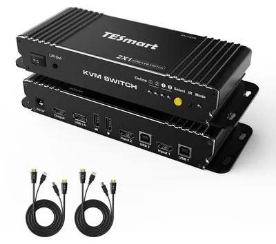 Image de Commutateur KVM HDMI 2 ports, résolution 4K à 60 Hz, avec sortie audio et compatible HDR10