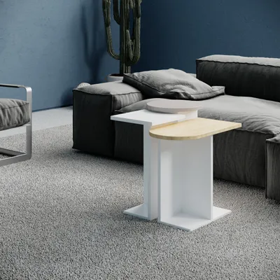 Image de DECORTIE Bouche Table d'appoint moderne Blanc Chêne Moka Gris polyvalent avec créativité 50 x 27 x 46 cm
